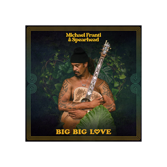 Album cover featuring a shirtless man with tattoos holding an ornate guitar against a leafy background.