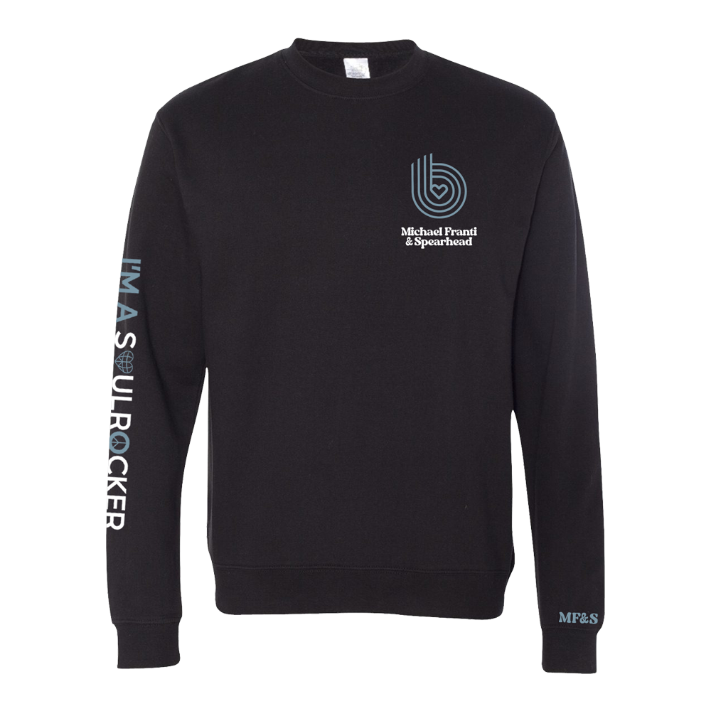 Black long-sleeved sweatshirt with ’Michael Franti & Spearhead’ logo and text.