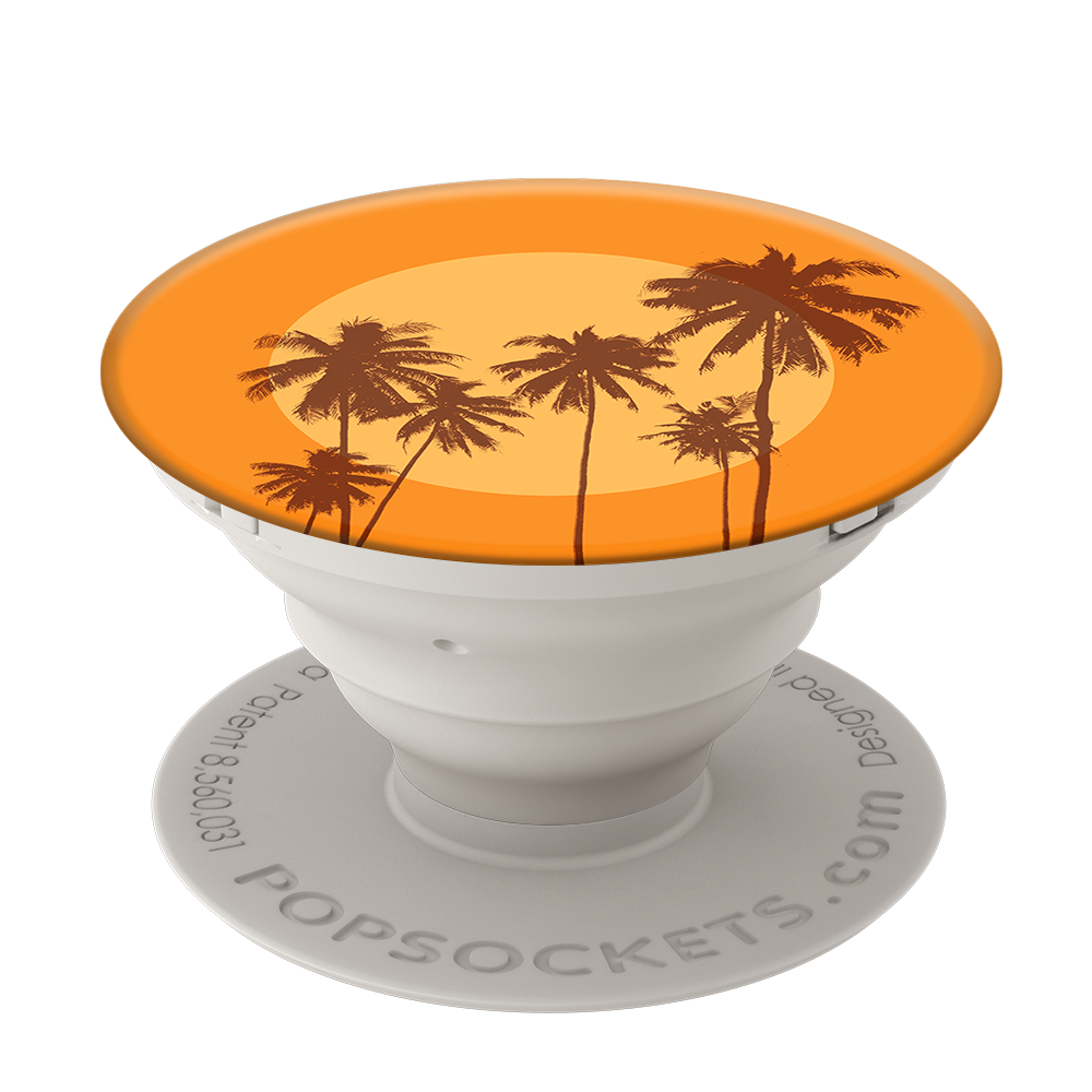 PopSocket phone grip with a tropical sunset and palm trees design.