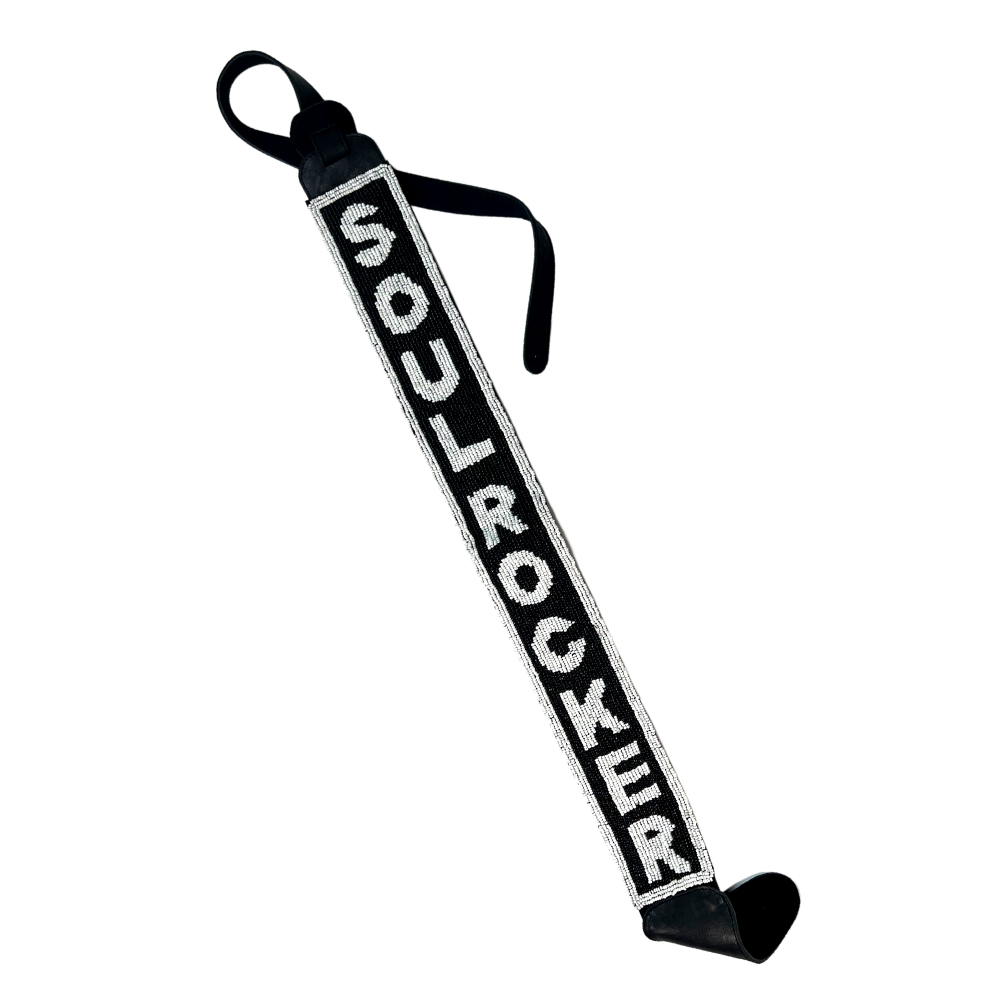 Black and white lanyard with ’SOULROCKER’ printed vertically along its length.