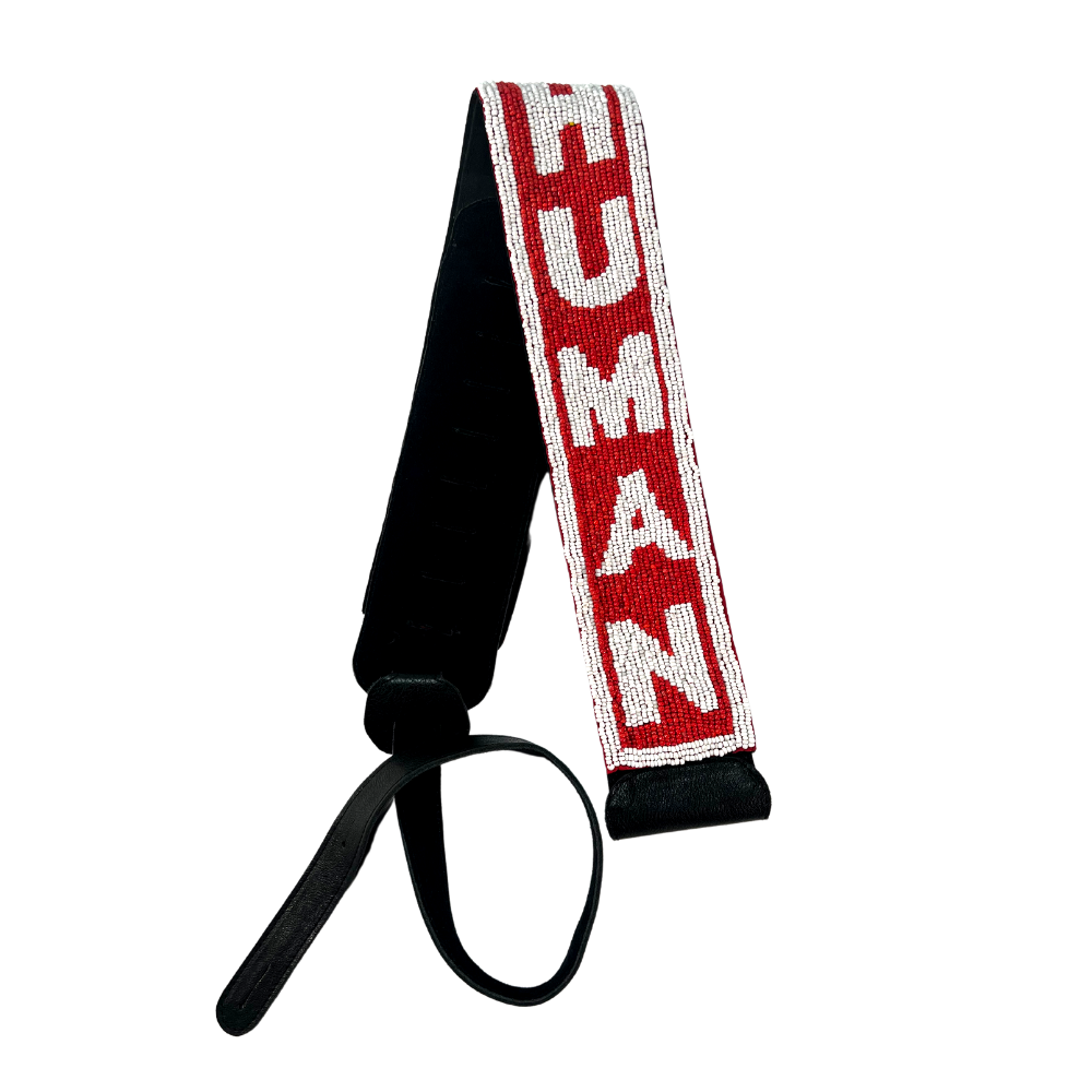 Stay Human Beaded Red/White Guitar Strap